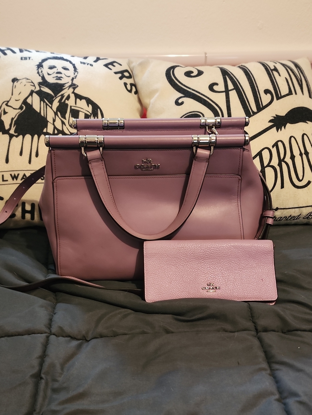 Coach Mauve Lilac Leather Satchel with Long Wallet - CUTE!